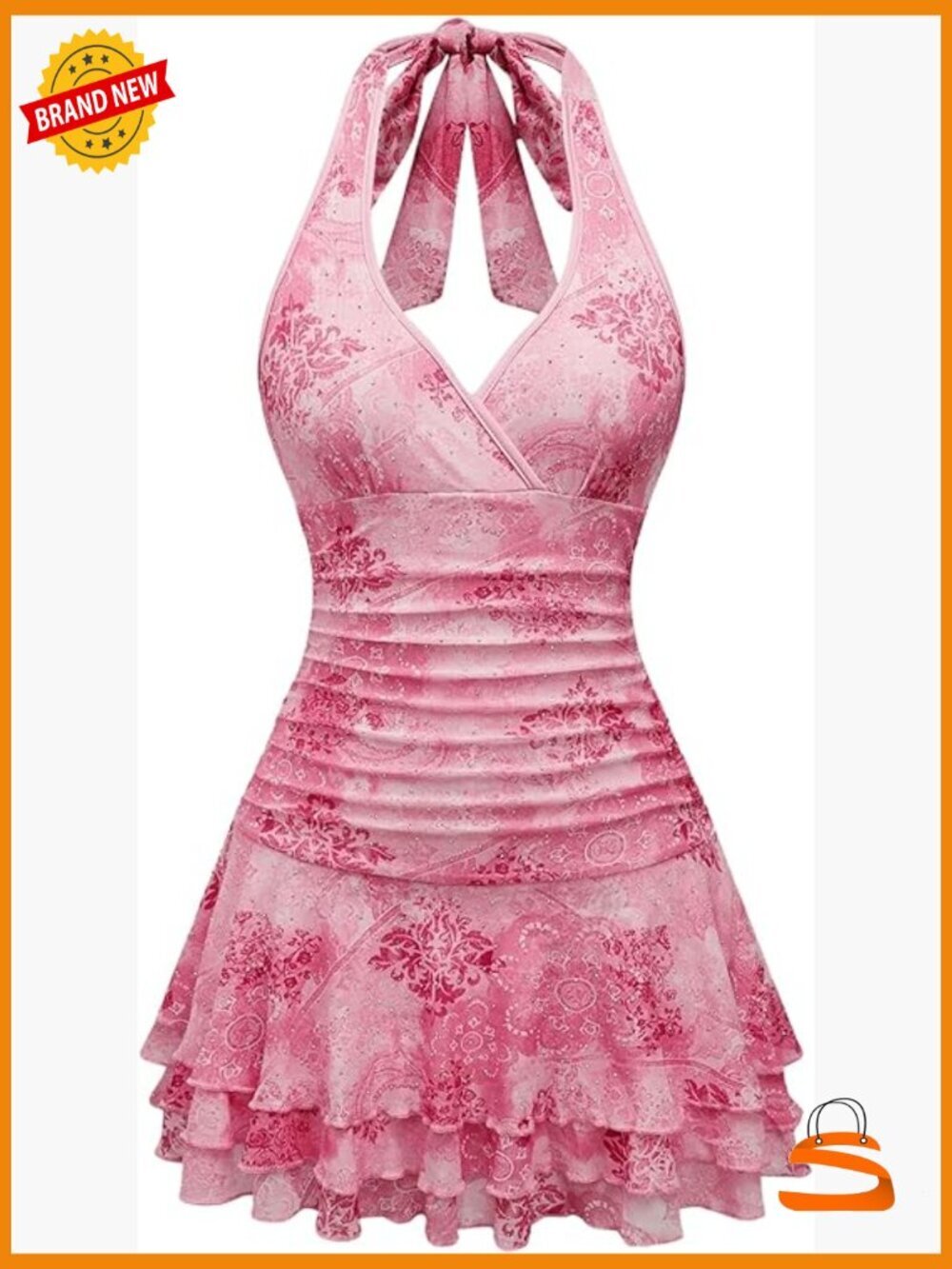 Sequin Halter Backless Mini Dress S M L